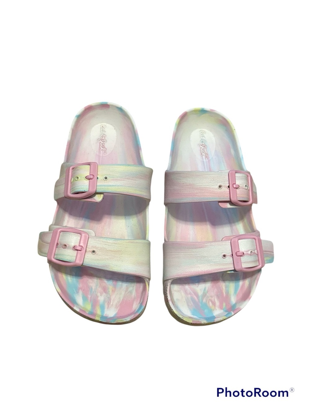 Girls Cat & Jack Pastel Tie-Dye Double-Buckle Slides